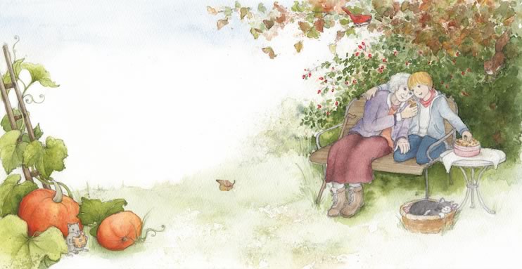 Grandma and Matthew with pumpkins